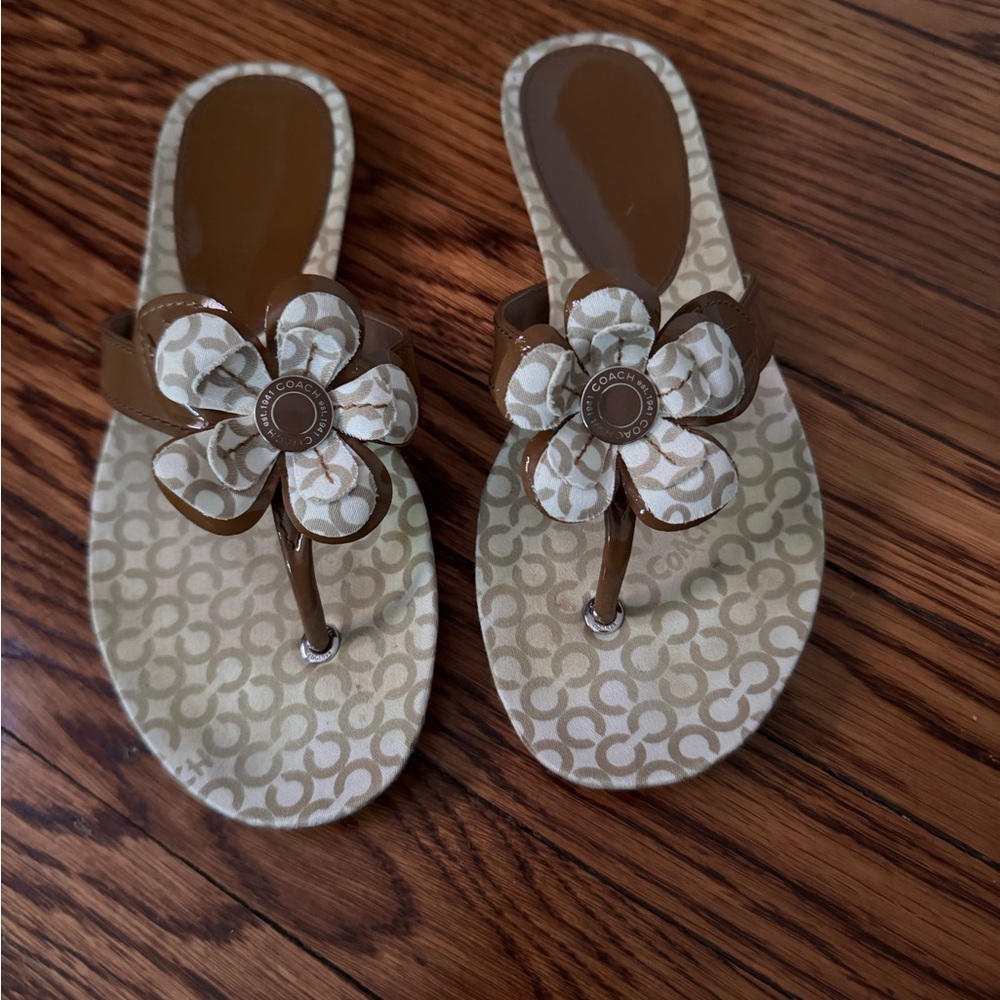 Coach Women's Tan Floral Sandals